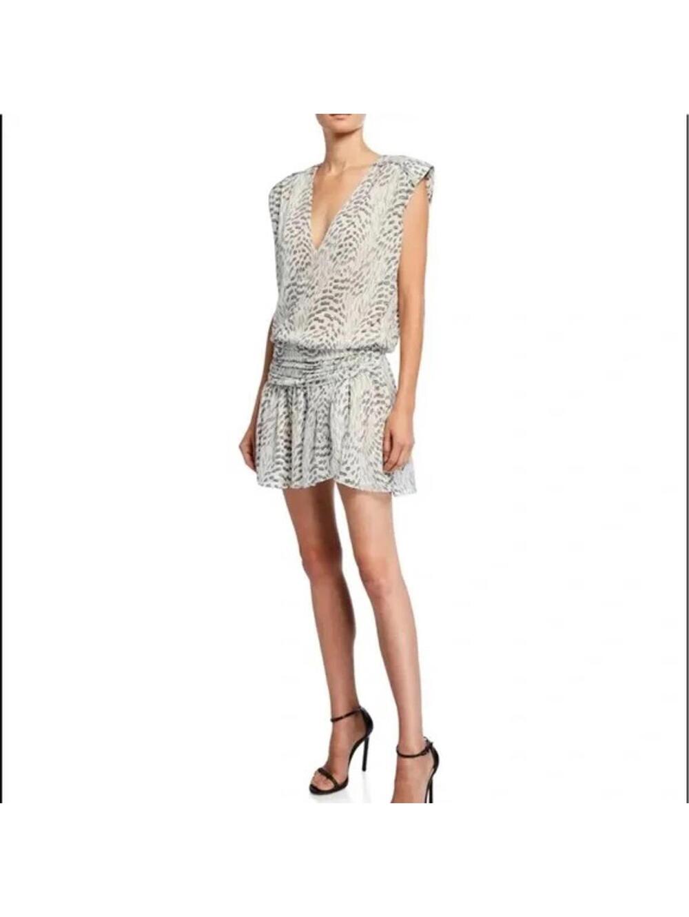 Ramy Brook White Black Metallic Silver Printed Sleeveless Mini Dress Size XS